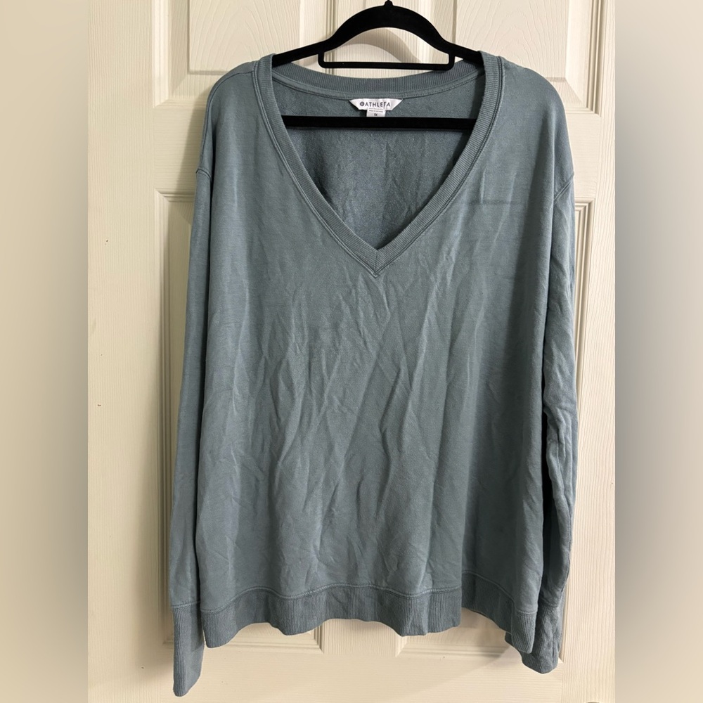 Athleta Soft Gray Sage Green V-Neck Long Sleeve Top